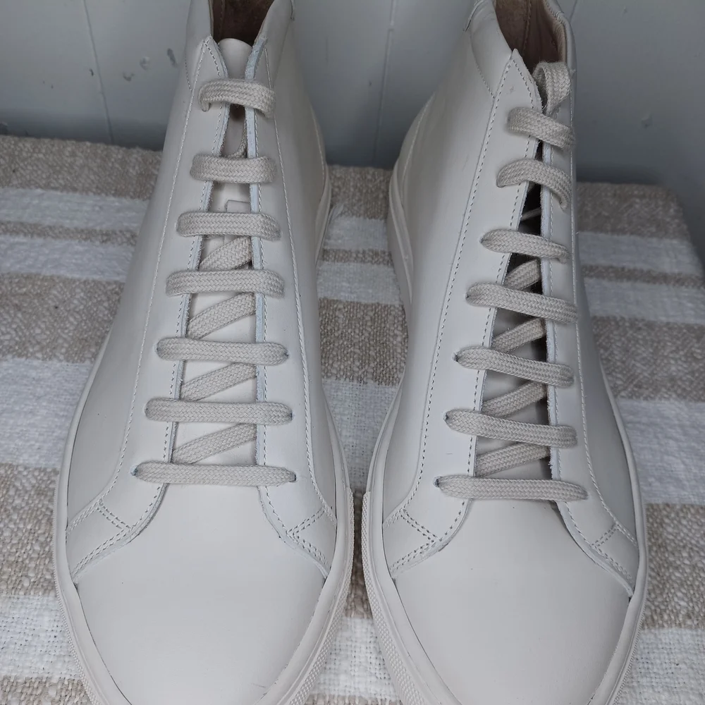 SUITSUPPLY men's high top solid white leather sneakers - EU 47 / US 9.5-10
